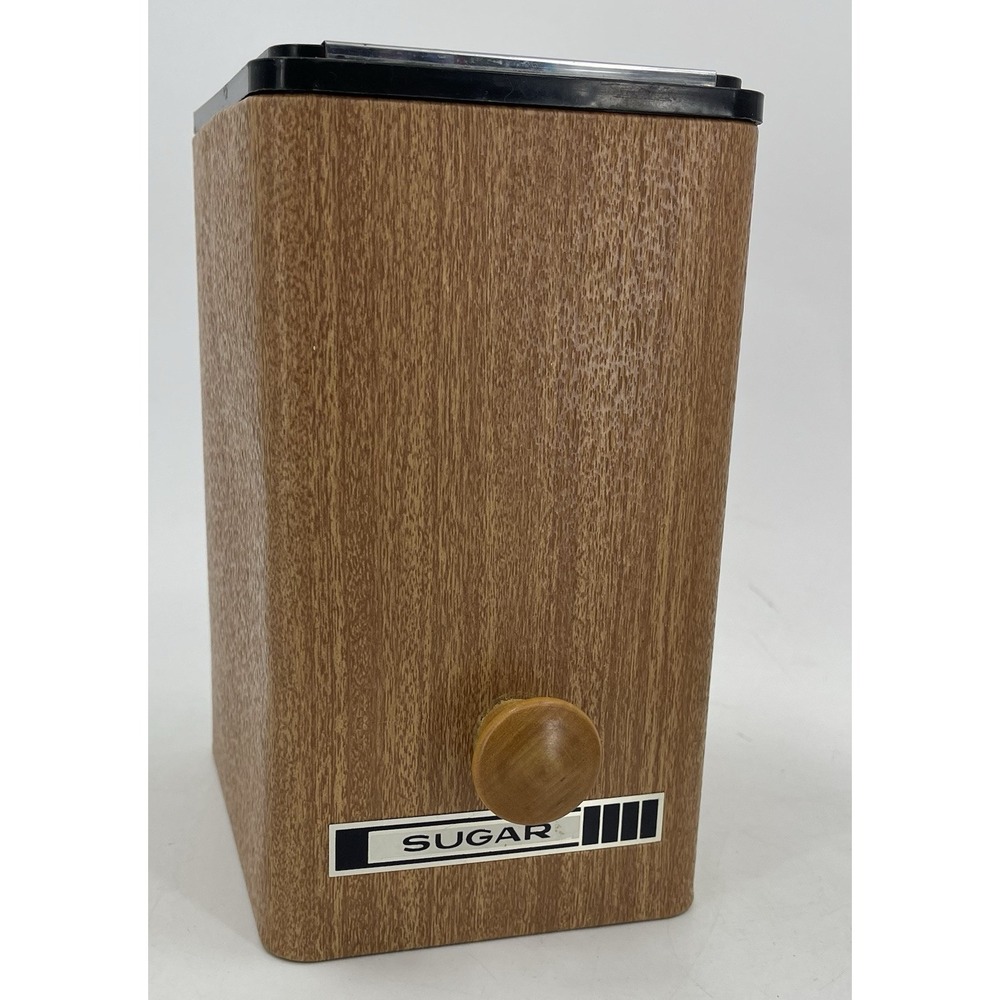 Kromex Flour Sugar Coffee Canister Chrome Lid MCM‎ Wood Grain Design 8.5" X 6"